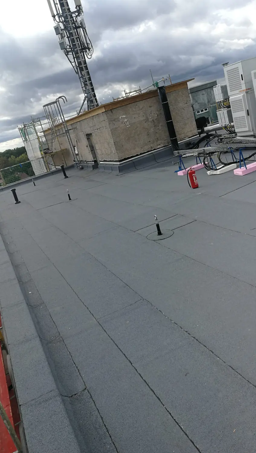 Botrans Flachdach, Teerfolie auf dem Flachdach eines Gebäudes